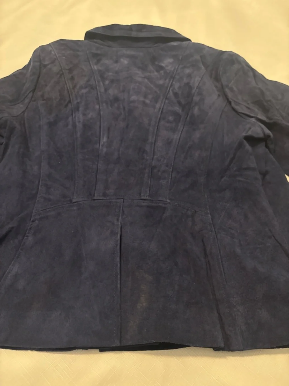 Isaac Mizrahi Navy Suede Leather Floral Lined Moto Jacket Silver Accents NWT - Picture 10 of 11